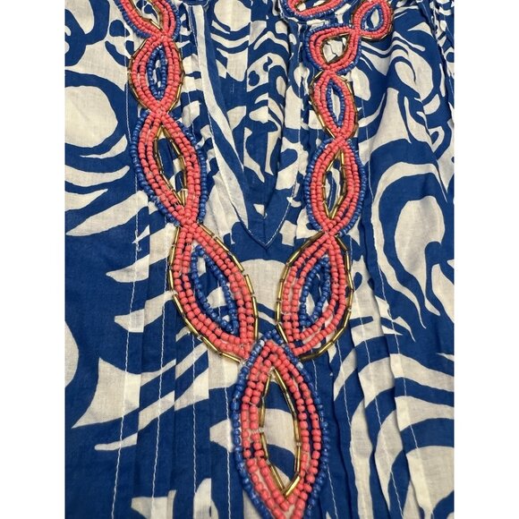Lilly Pulitzer Sarasota Beaded Tunic Size Medium Cotton Blue V Neck Paisley - Picture 9 of 11